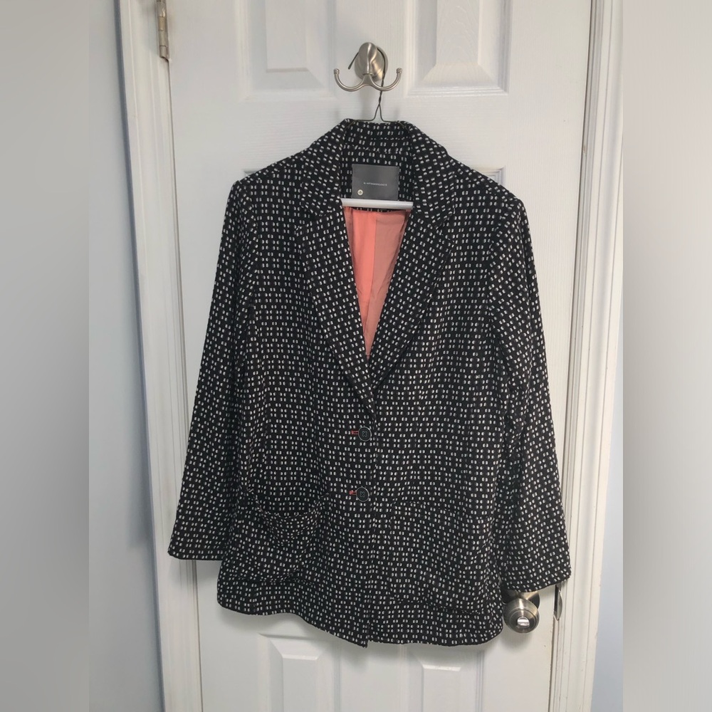 Anthropologie Filipa Black White Patterned Textured Blazer Jacket MP M Petite
